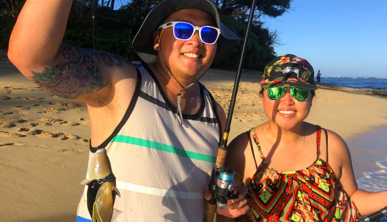 Shoreline Fishing Oahu Couple