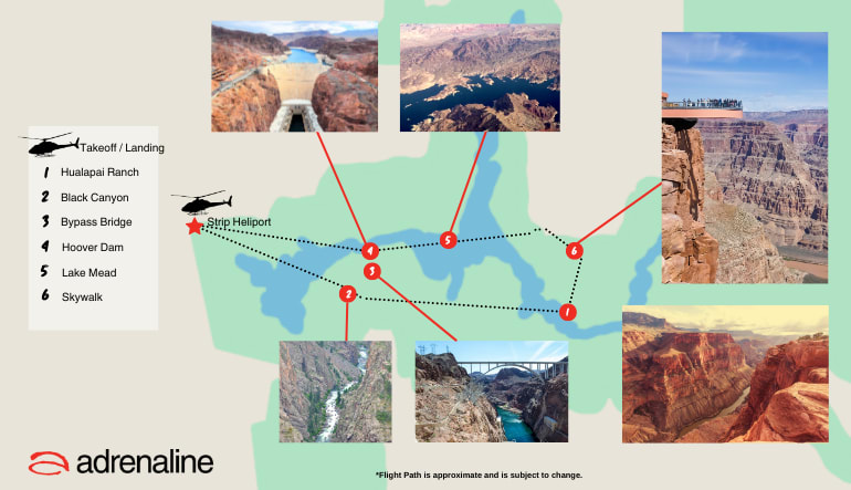 Las Vegas Grand Canyon West Helicopter Tour flight Map